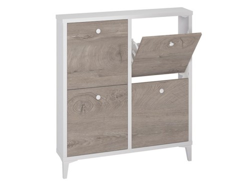 Mueble Zapatero 4 Trampones Blanco Soft Roble Nudo