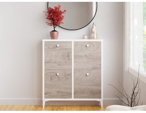 Mueble Zapatero 4 Trampones Blanco Soft Roble Nudo