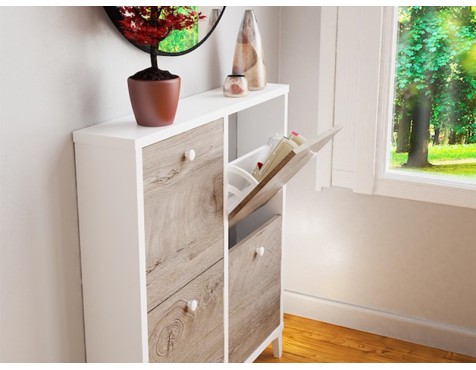 Mueble Zapatero 4 Trampones Blanco Soft Roble Nudo
