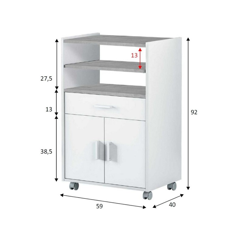 Mueble para Microondas con 1 Cajón y 2 Puertas Modelo Cheff Blanco y  Cemento.