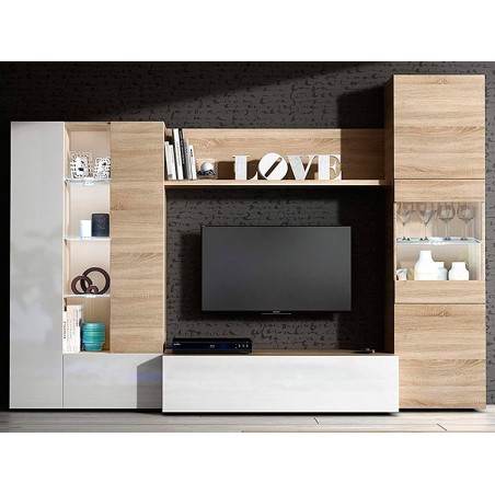 Mueble Salón Essential Roble Canadian Blanco