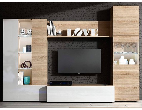 Mueble Salón Essential Roble Canadian Blanco