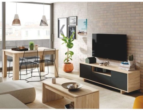 Mueble Tv Zaira Roble Canadian Gris Antracita