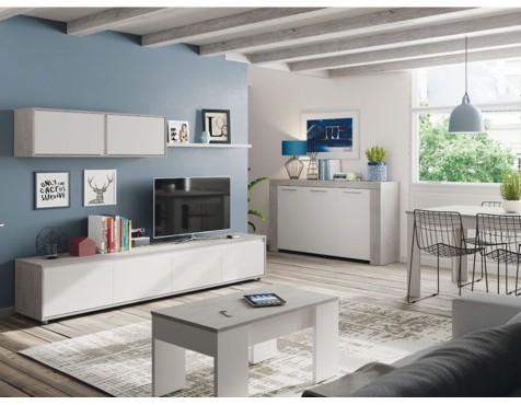Mesa De Centro Elevable Ambit Cemento Blanco Artik