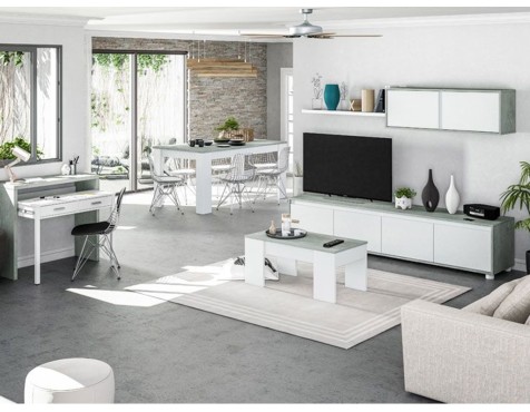 Mesa De Centro Elevable Ambit Cemento Blanco Artik