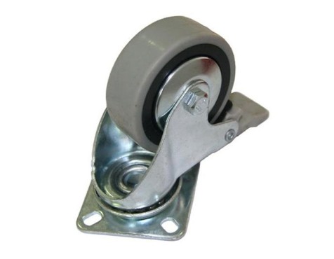 Rueda Goma Gris Con Freno Placa Giratoria