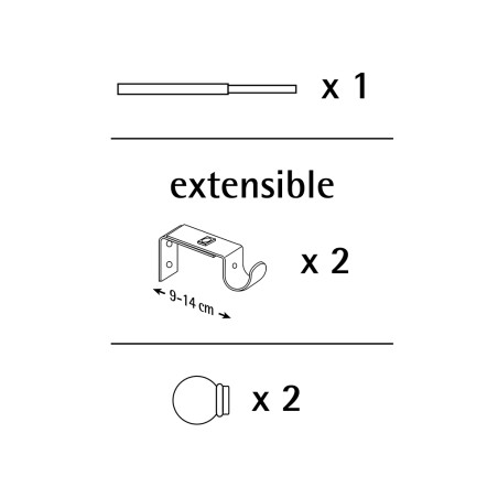 Barra Cortina Extensible Kit Esfera Negre