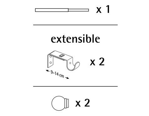 Barra Cortina Extensible Kit Esfera Negre