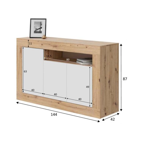 Aparador Baltik 3 Puertas Roble Nodi Blanco Artik