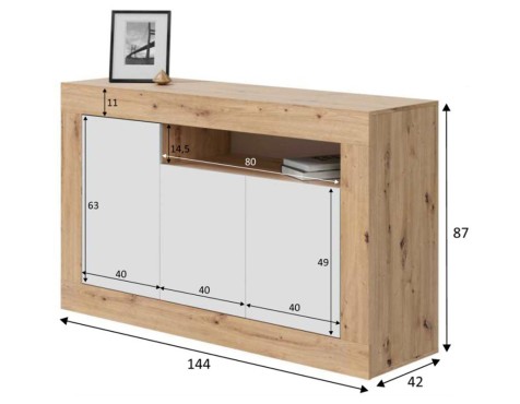 Aparador Baltik 3 Puertas Roble Nodi Blanco Artik