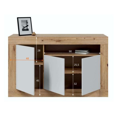 Aparador Baltik 3 Puertas Roble Nodi Blanco Artik