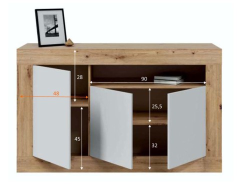 Aparador Baltik 3 Puertas Roble Nodi Blanco Artik