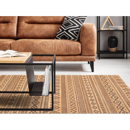  Alfombra Bambú Natural Etnic Naranja Y Negro