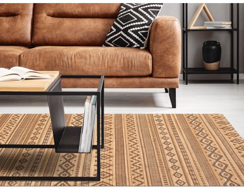  Alfombra Bambú Natural Etnic Naranja Y Negro