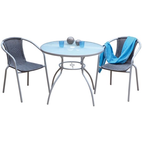 Mesa Jardín Redonda Coimbra Acero Y Cristal