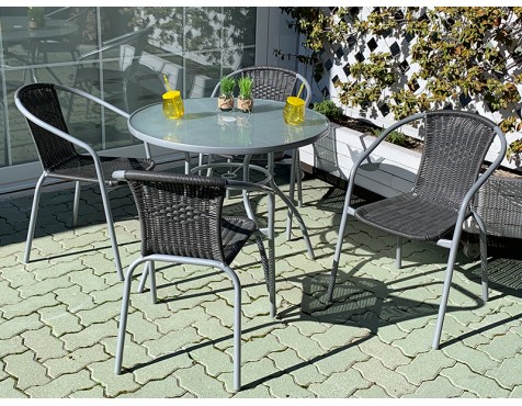 Mesa Jardín Redonda Coimbra Acero Y Cristal