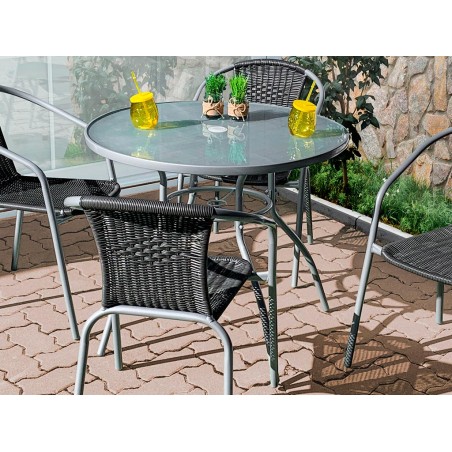 Mesa Jardín Redonda Coimbra Acero Y Cristal