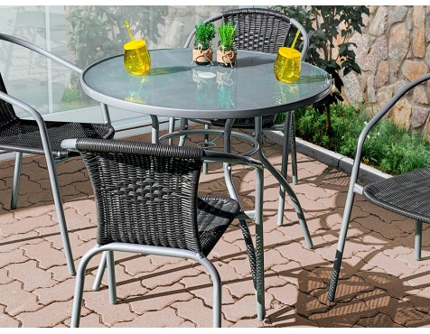 Mesa Jardín Redonda Coimbra Acero Y Cristal