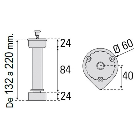 Pota Moble Cuina Abs Negre (4un) Ø34X132-220mm