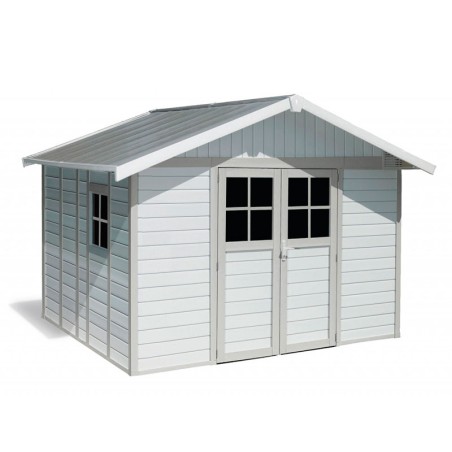 Caseta De Jardín En Resina Deco Gris Verde Blanca