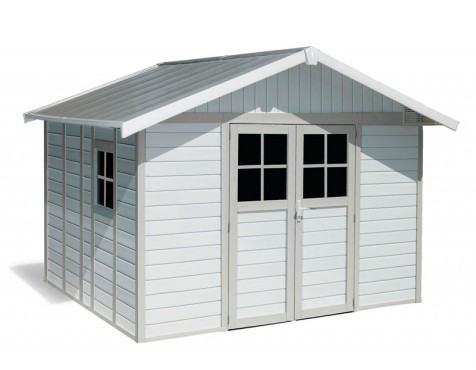 Caseta De Jardín En Resina Deco Gris Verde Blanca