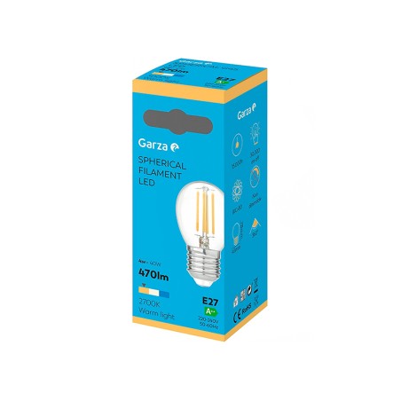 Bombilla Led Filamentos Esférica Garza Luz Cálida