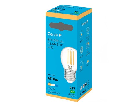Bombilla Led Filamentos Esférica Garza Luz Cálida