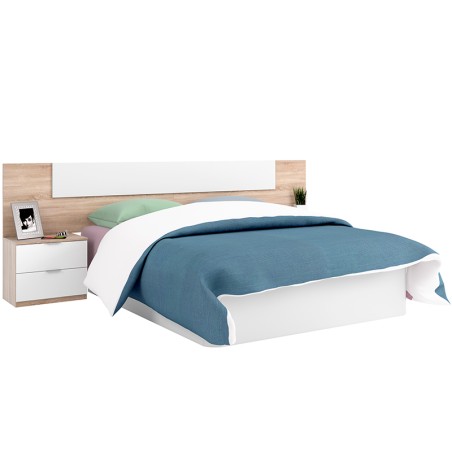 Cabecero Cama Alaya + 2 Mesitas Roble Blanco Artik
