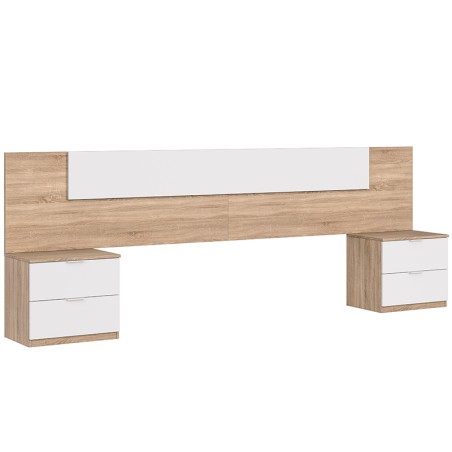 Cabecero Cama Alaya + 2 Mesitas Roble Blanco Artik