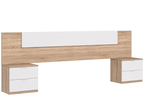 Cabecero Cama Alaya + 2 Mesitas Roble Blanco Artik