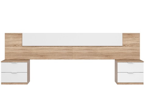 Cabecero Cama Alaya + 2 Mesitas Roble Blanco Artik
