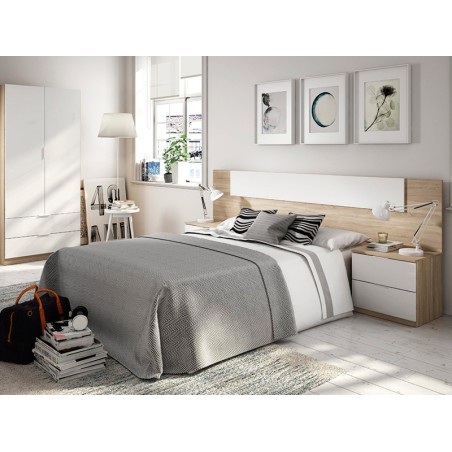 Cabecero Cama Alaya + 2 Mesitas Roble Blanco Artik