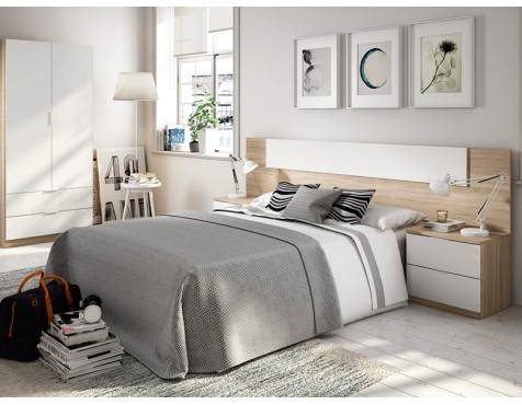 Cabecero Cama Alaya + 2 Mesitas Roble Blanco Artik