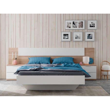 Pack Dormitorio Completo Alaya Color Blanco Y Roble Para Camas 150 Cm (cama+ cabecero+2 Mesitas+armario+sinfonier) con Ofertas en Carrefour
