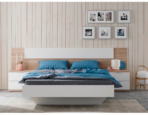 Cabecero Cama Alaya + 2 Mesitas Roble Blanco Artik
