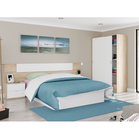 Cabecero Cama Alaya + 2 Mesitas Roble Blanco Artik
