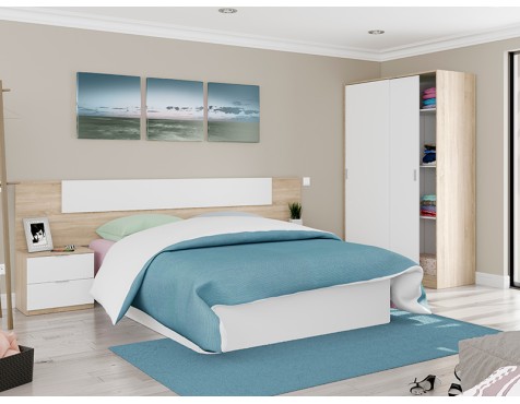 Cabecero Cama Alaya + 2 Mesitas Roble Blanco Artik