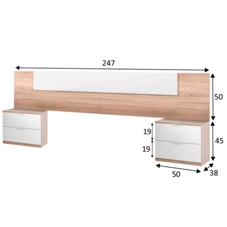 Cabecero Cama Alaya + 2 Mesitas Roble Blanco Artik