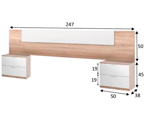 Cabecero Cama Alaya + 2 Mesitas Roble Blanco Artik