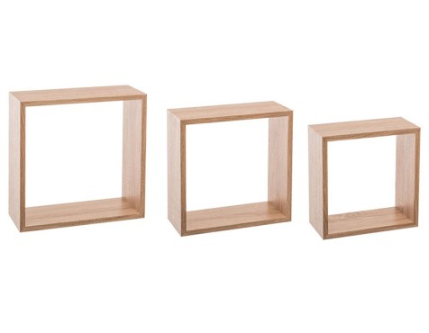 Juego 3 Estantes Cubo Pared Roble Natural