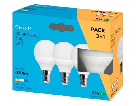 Bombilla Led Esférica 2+1 Garza Luz Cálida
