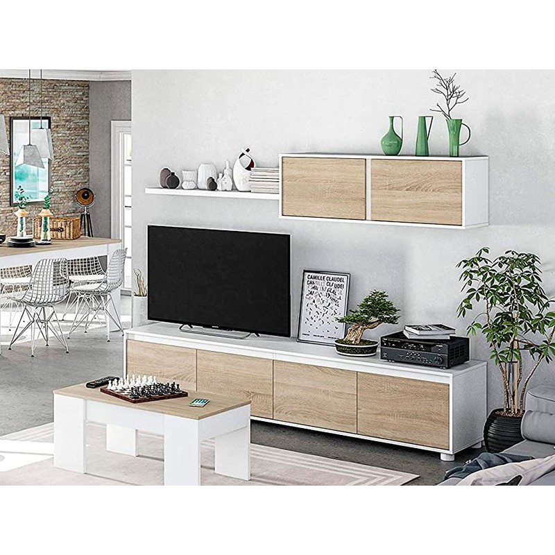 Pack muebles salón completo estilo nórdico blanco y roble Kikua