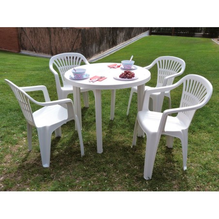 Mesa Jardín Redonda Tondo Resina Blanca