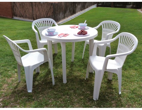 Mesa Jardín Redonda Tondo Resina Blanca