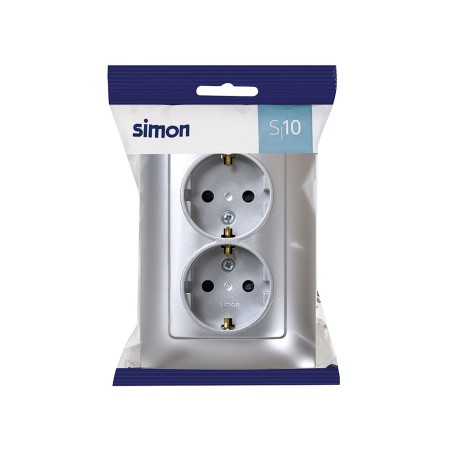 Base Enchufe Schuko Doble Simon 10 Aluminio