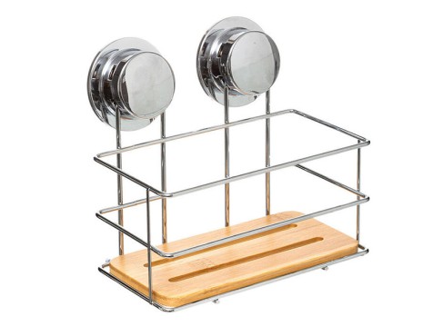 Cesta Ducha Con Ventosa Bambú