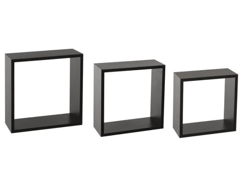 Juego 3 Estantes Cubo Pared Negro