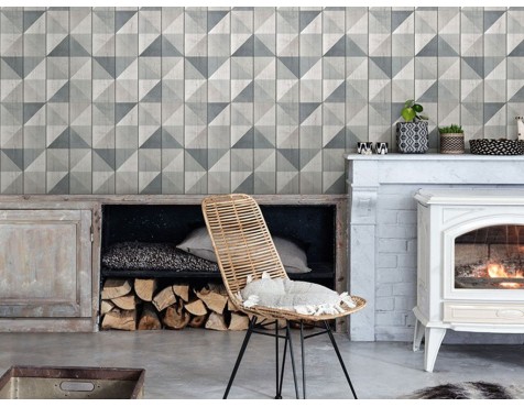Papel Pintado Geométrico Madera Gris