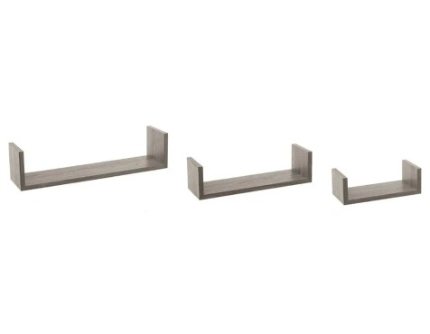Juego 3 Estantes Pared Forma U Roble Gris
