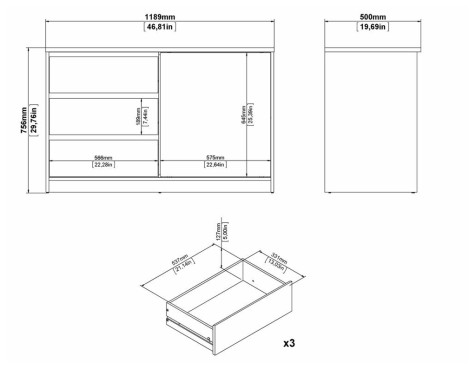 Aparador 1 Puerta Y 3 Cajones Leia